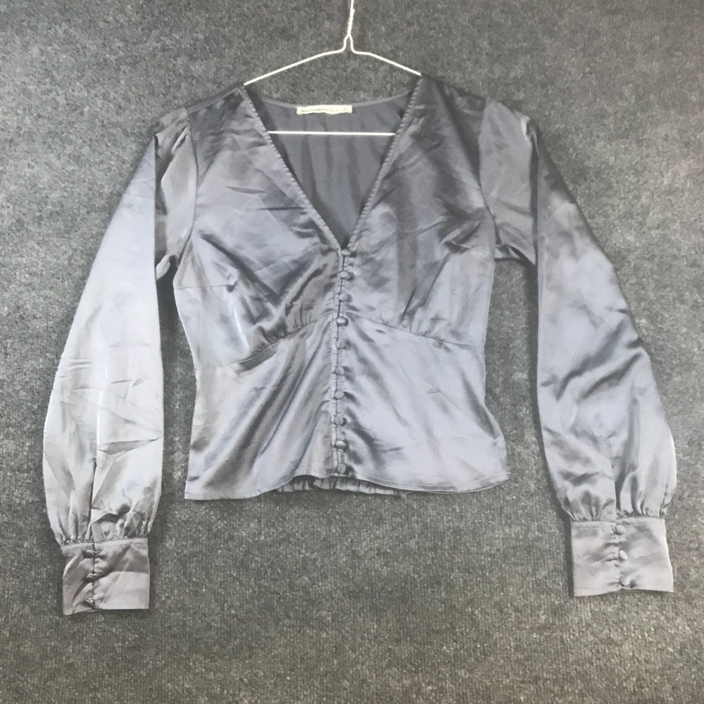 Abercrombie & Fitch Cropped Top Womens Small Slate Blue V Neck Smocked Back